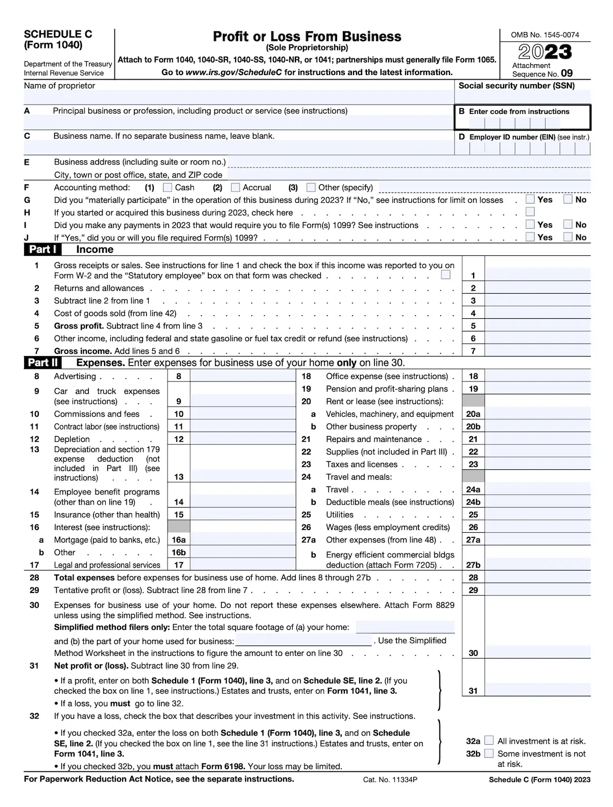 Schedule C - Form 1040